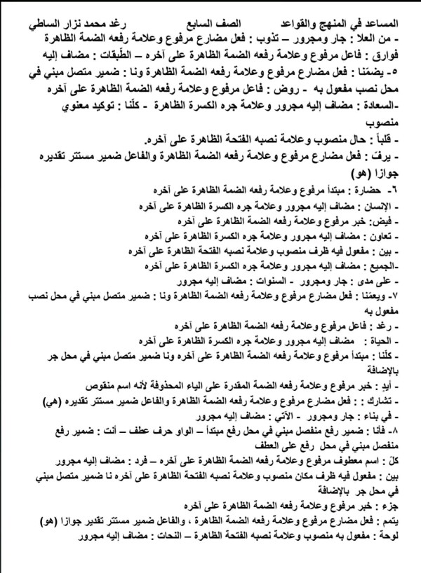 إعراب قصيدة التعاون الصف السابع