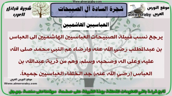 اصل عشيرة الصبيحات في العراق ويكيبيديا نسب شجرة قبيلة السادة الاشراف عائلة الصبيحات العباسيين في العراق والوطن العربي يرجع نسب قبيلة الصبيحات العباسيين الهاشميين الى العباس بن عبدالمطلب رضي الله عنه وارضاه عم النبي محمد صلى الله عليه وعلى اله وصحبه وسلم، وهم من ذرية عبدالله بن العباس (رضي الله عنه) جد الخلفاء العباسيين جميعاً