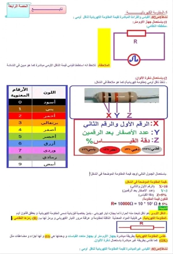 ملخص دروس الفيزياء للسنة الثالثة متوسط pdf تمارين المقطع الثالث الظواهر الكهربائية في مادة الفيزياء ثالثة متوسط المقاومة الكهربائية ص 82